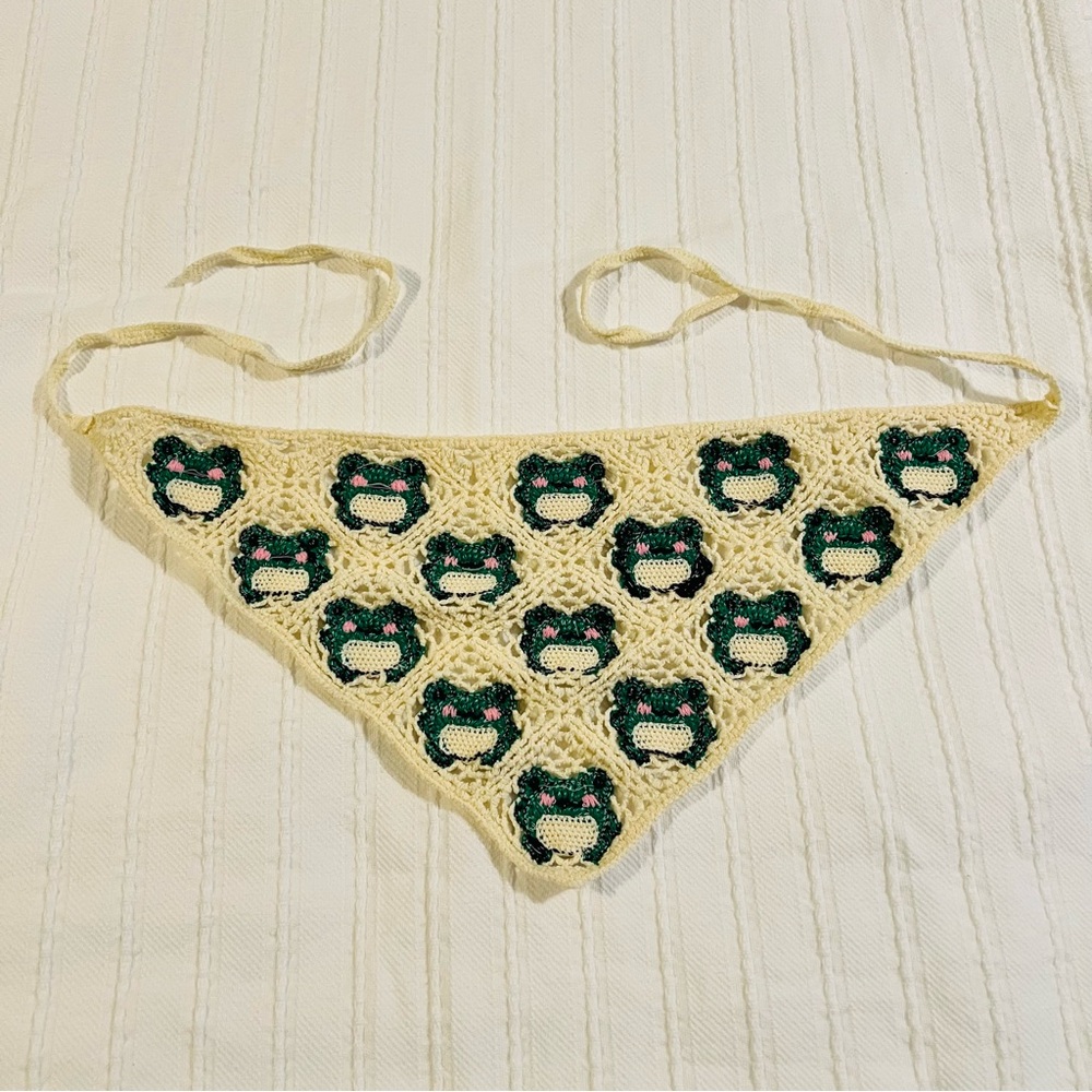Cream and Green Crochet Hair Scarf - Picture 5 of 6